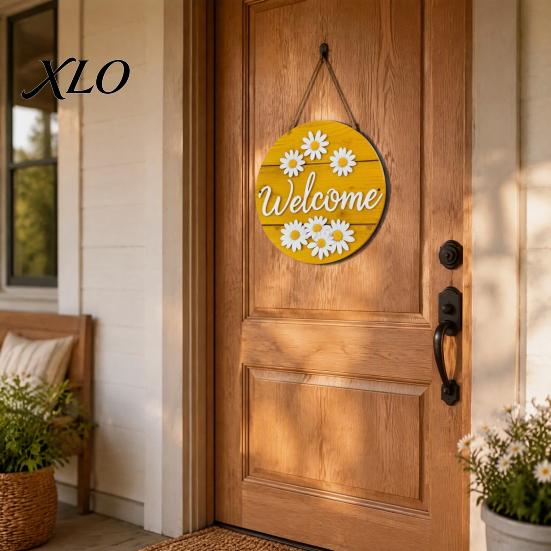 Spring Home Decoration Wooden Daisy Welcome Sign for Front Door, Rustic Farmhouse Hanging Wall Decor Door Hanger with Hemp Rope, Wood Plaque Entrance