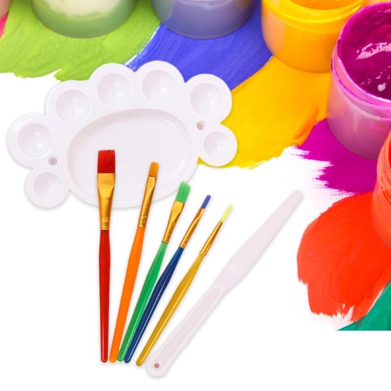7Pcs Kids Paintbrush Palettes Smearing Tool Set, Toddler Watercolor Paint Brush and Flat Tip Craft Paint Brushes