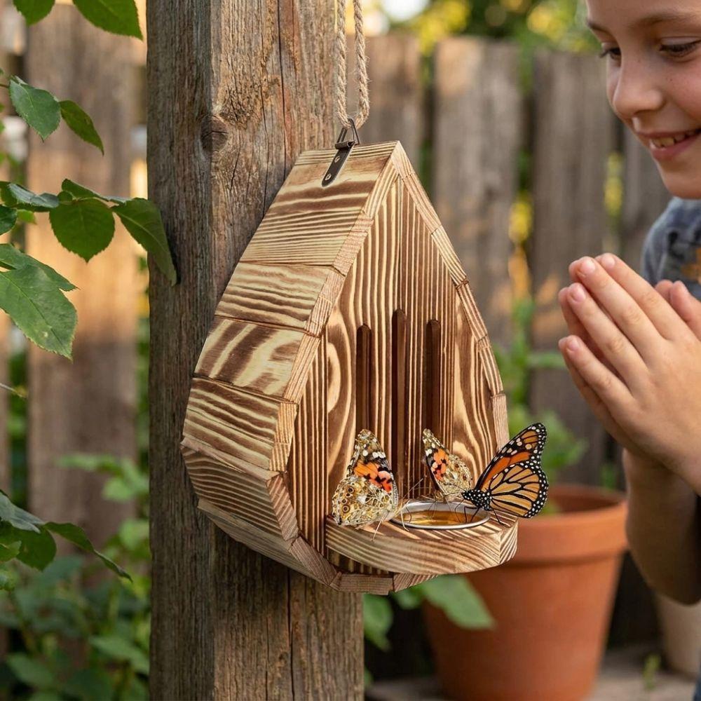 Teardrop Shaped Hanging Butterfly Feeder Natural Shelter Butterfly Habitat Shelter  Patio Decor