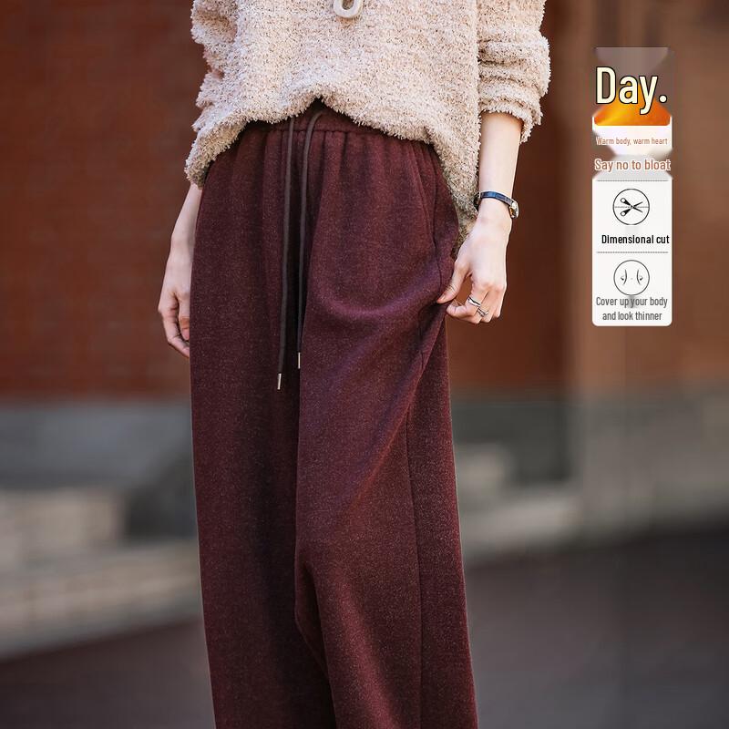 Deamana Women s Winter Retro Loose Straight-Leg Lounge Pants S