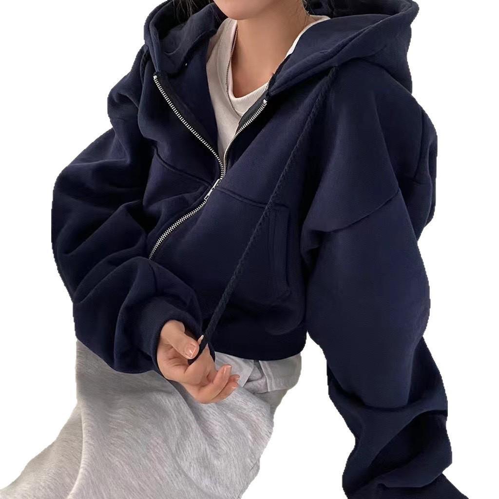 Casual Long-Sleeve Hooded Sweatshirt - Trendy, Versatile, Solid Color, Fashionable Outerwear