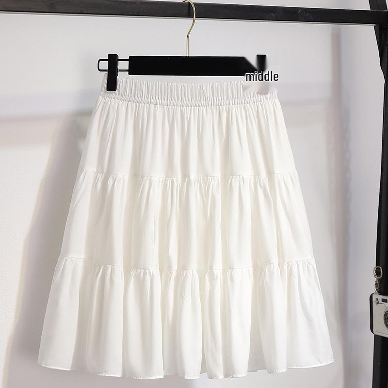 2025 Women's White A-line High Waist Pleated Summer Skirt