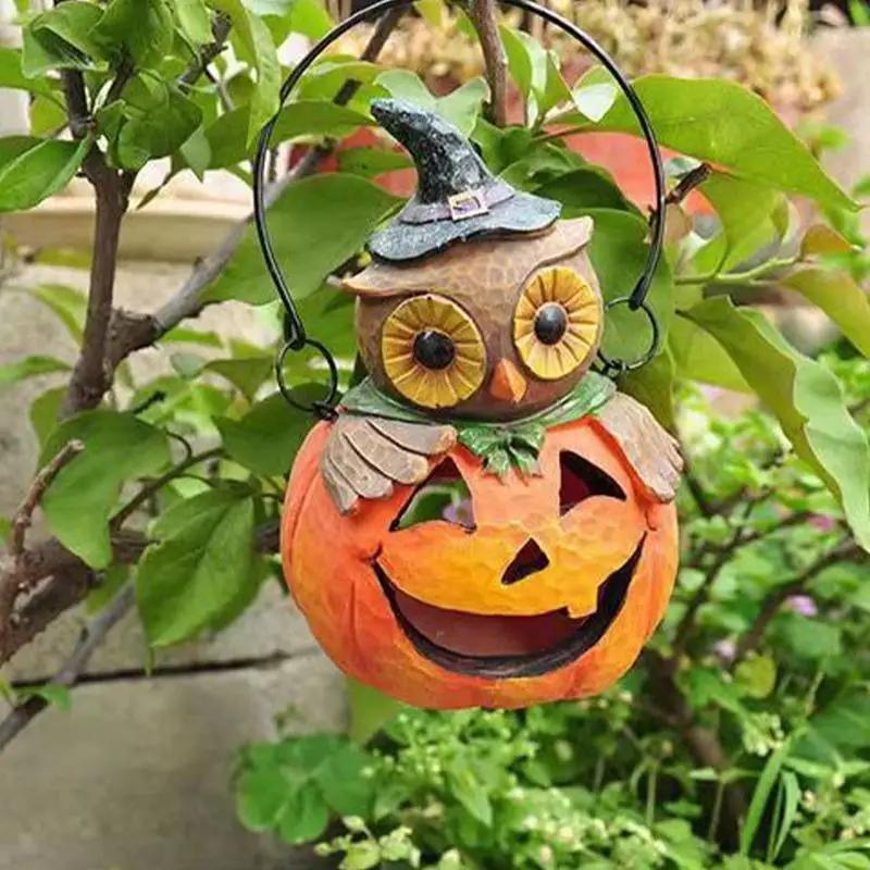 Outdoor Owl Pumpkin Lantern Light Up Pumpkin Ornaments with LED Owl Lamp Halloween Decoration Easy To Carry with Built-in Handle