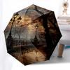 Lanterns, Autumnal Pathway Themed Automatic Opening and Closing Umbrella, Brightly Colored 8-rib Portable Umbrella, Suitable for Men and Wom
