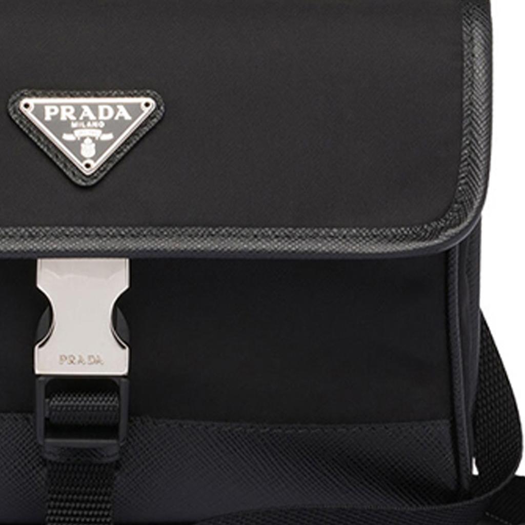 Prada Saffiano Silver Buckle Functional Recycled Nylon And Saffiano Leather Camera Bag Unisex Bags Black 2ZH108-2BBD-F0002
