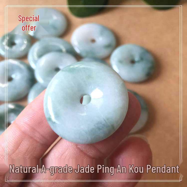 Myanmar Jade Emerald Flower Pattern Ping An Kou Pendant Necklace - Authentic A-Grade Jade with Minor Flaws Guaranteed. 114 mm