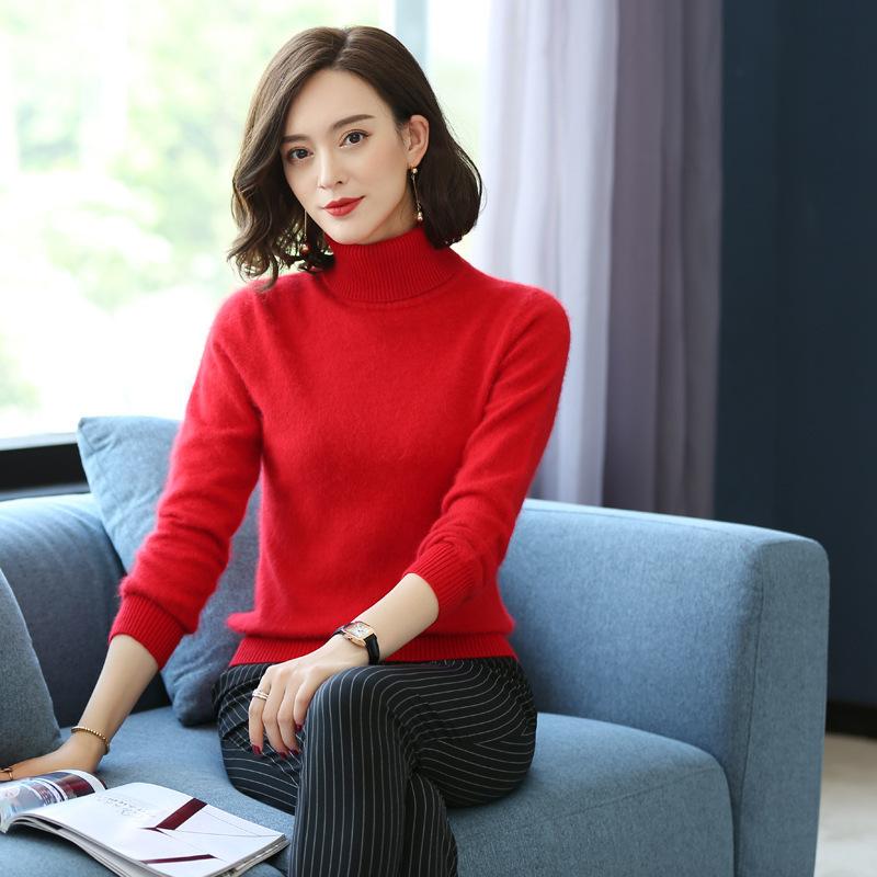 

Осень-зима свободный однотонный свитер с высоким воротом из норки и кашемира женский трикотажный свитер толстый теплый однотонный свитер с высокими лацканами одежда топы XS красный