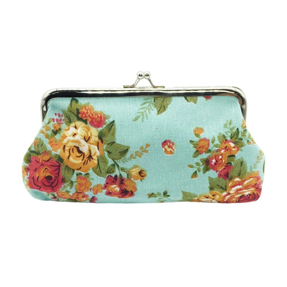 Retro Canvas Coin Purse Long Rose Floral Print Clutch Wallet Metal Hasp Credit Card Holder for Women