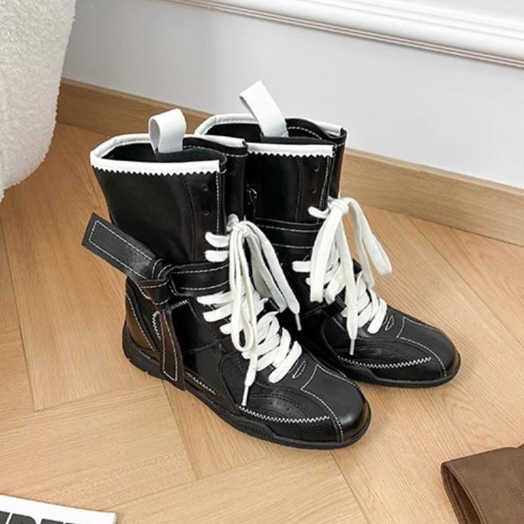 Grape mother inner height increase cm long boots women's small tube circumference muffin thick-soled boots brown belt small knight boots