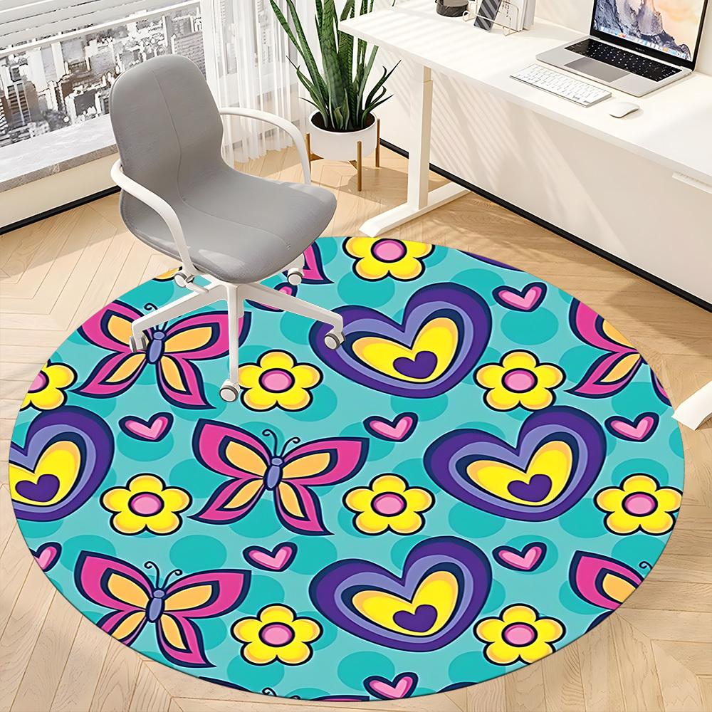 1 Stück SchmetterlingsblumenStuhlTeppich für Büro, Innenbereich Rutschfester Waschbarer PolyesterfaserTeppich, Matte Für Büro, Maschinenwaschbar