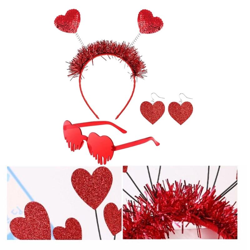 Women's Heart Earrings Valentine's Day Headband Heart Shaped Sunglasses Heart Earrings
