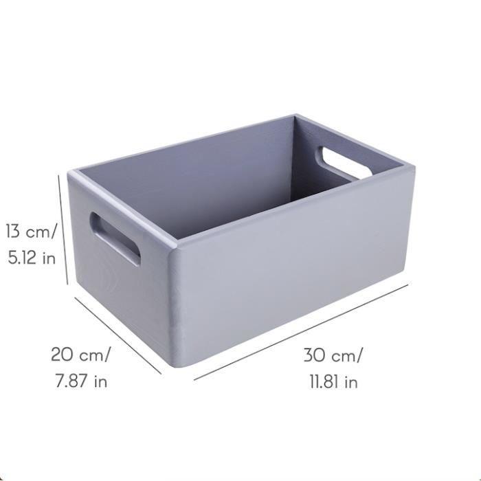 Boite de rangement en bois - Coffret en bois - Gris - 30 x 20 x 13 cm - Poignées incluses