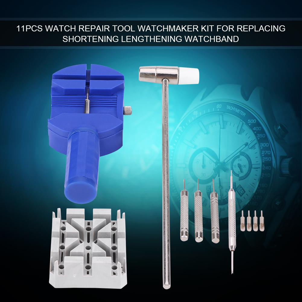 

11шт. Набор инструментов для ремонта часов, часовщик для замены, укорачивания, удлинения ремешка для часов