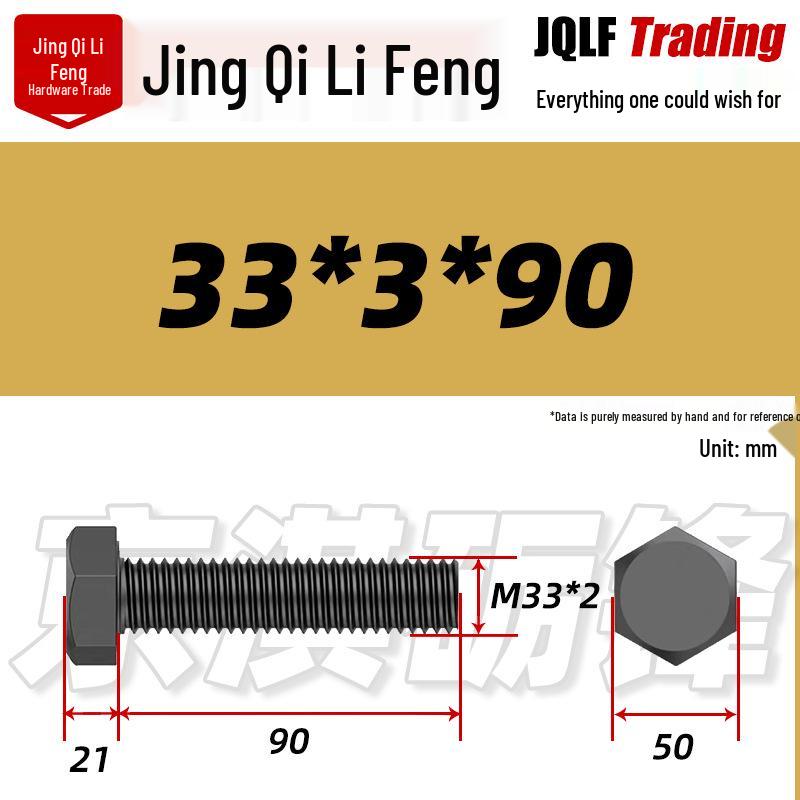 12.9 Grade Black High-Strength External Hex Bolt, Medium Tooth, Full Thread, M10-M36