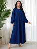Middle East Plus Size Pleated Solid Long Sleeve Loose Lantern Dress: Comfortable, Flaw-Covering, Slimming Long Skirt