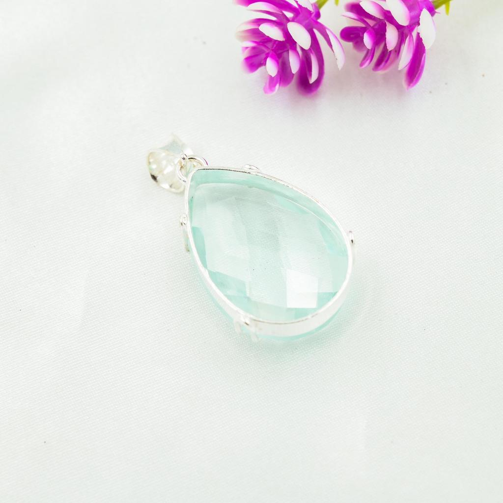 Aqua Apatit Anhänger, 925 Sterling Silber Anhänger, handgemachter Edelstein Schmuck, Geschenke für Frau, brandneuer Anhänger
