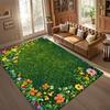 3D Green Grass Flower Area Rug Non-slip Soft Floor Mat Nature Landscape Carpet for Living Room Bedroom Garden Style Home Decor