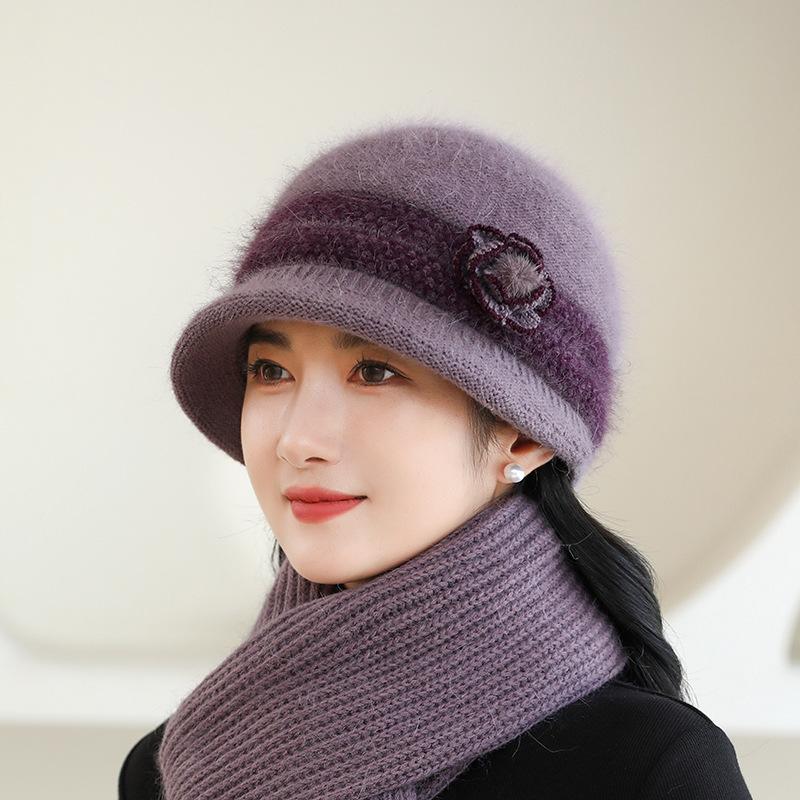 Warme Wintermütze für Damen, Strickmütze, stilvolles Kaninchenfell-Design für Schutz bei kaltem Wetter