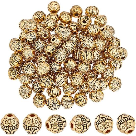 UNICRAFTALE About 100Pcs Tibetan Barrel Beads 7mm Antique Gold Beads Rondelle Spacer Beads with Large Hole Beading Bracelet Making Beads for Bracelet