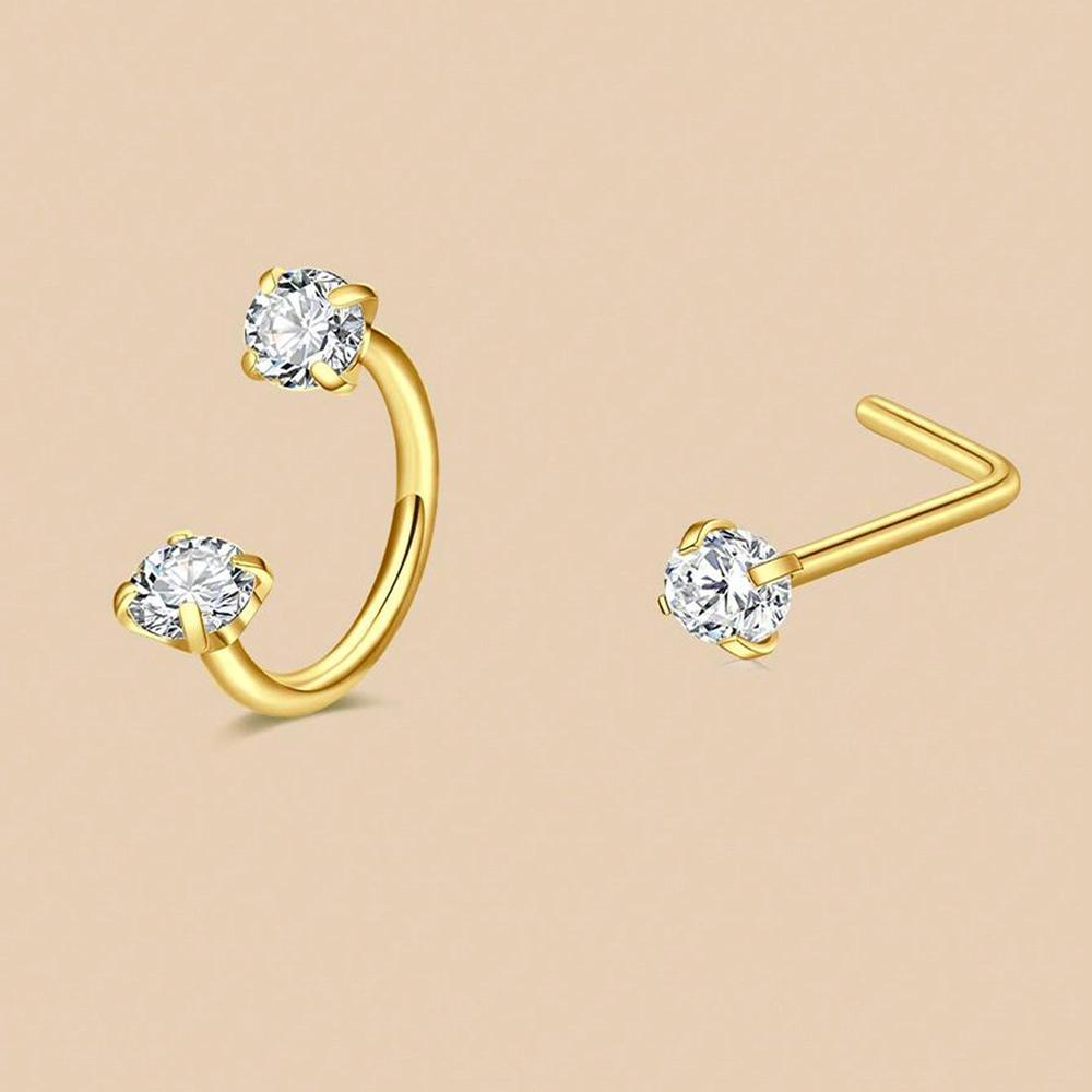 

6/2pcs Horseshoe Nose Rings With L-Shape Nose Stud, Stainless Steel Rianbow CZ Nose Ring,, Lip Eyebrow Helix Ear Piercing 18G 1.0mm&Geometric&Nose Rings & Studs&Face