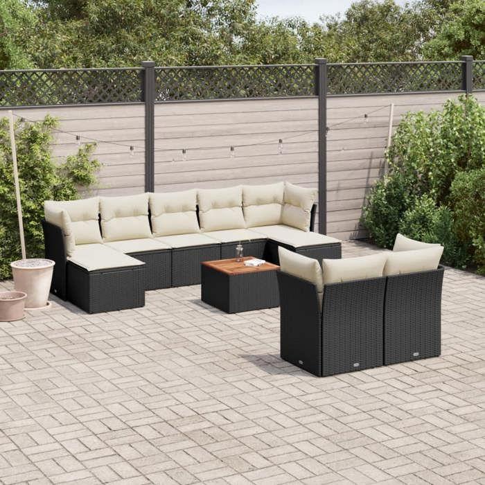 VidaXL Salon de jardin 10 pcs avec coussins noir résine tressée 3223872