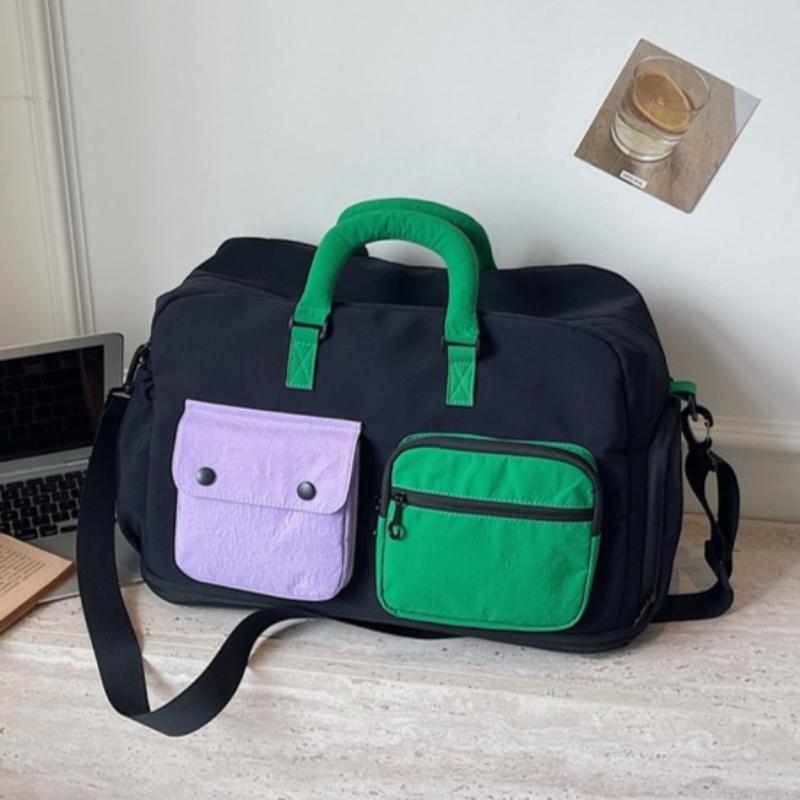 Fashionable Color‑Block Splicing Travel Bag Sports and Fitness Bag Yoga Handbag Suitable for Travel Gym Tourism Weekend Trip and Other Scenes