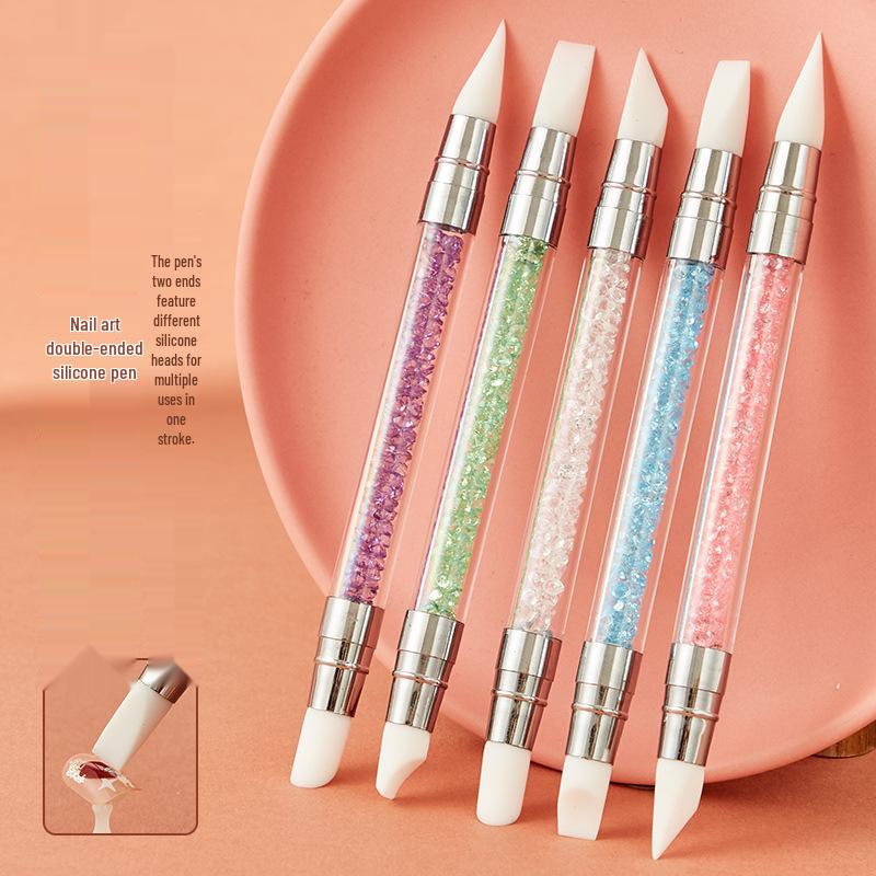 Nail Art 5-Piece Set: Double-Headed Silicone Pens, Carving Tools, Mixing Sticks, and Soft Embossing Brushes