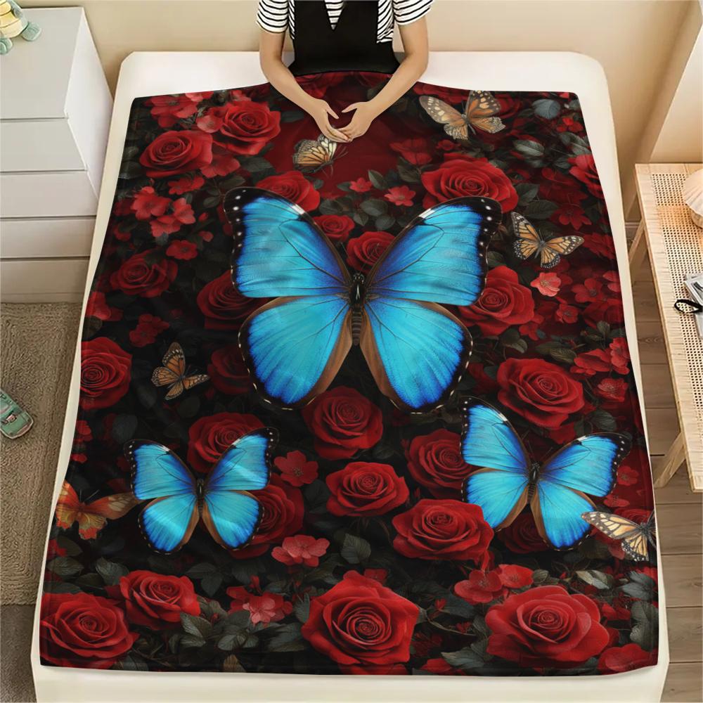 1PC 3D Butterfly Print Flannel Blanket, High Quality All Seasons, Home Decor, Warmth and Comfort, Perfect for Christmas Gifts