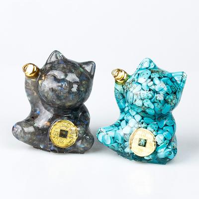 Мини Статуэтка Кота Удачи Декор Кристальная Эпоксидная Смола Статуэтка Кота Привлечение Удачи Денег Богатства Подарок для Мужчин Женщин Настольные Фигурки