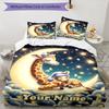3PC Custom Name Giraffe Dreams Moon Bedding Set Duvet Cover Closure Includes 1 Duvet Cover & 2 Pillowcases for Bedroom