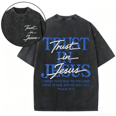Christian Gewaschenes Oversized-T-Shirt, „Vertraue auf den HERRN“ Psalm 37:5 Bibelvers-Design,