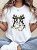Women'S White Halloween-Themed Printed T-Shirt, Casual Top, Featuring Cute Plaid Bow Print, Availabl