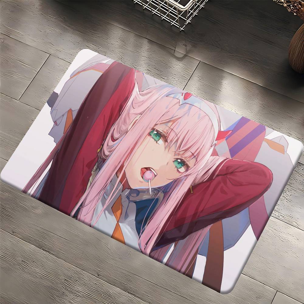 Anime Zero Two Rubber XXL PC Bathroom Mat Anti-slip Absorb Water Long Strip Cushion Bedroon Mat Welcome Doormat