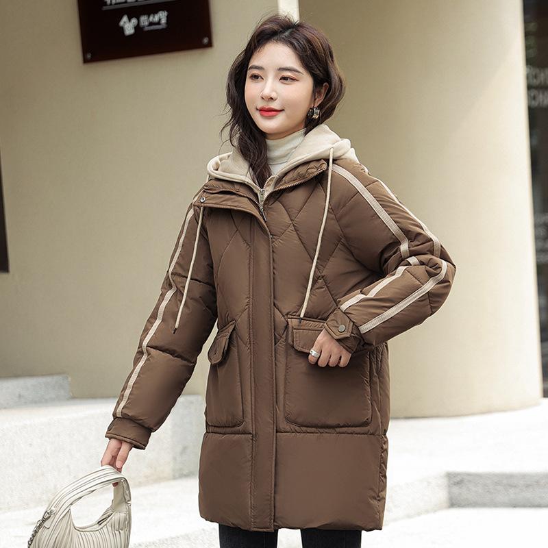 Down Cotton Coat Women's Mid-length Winter New Style Cotton Coat Women's Casual Loose Fake Two-piece Cotton-padded Jacket