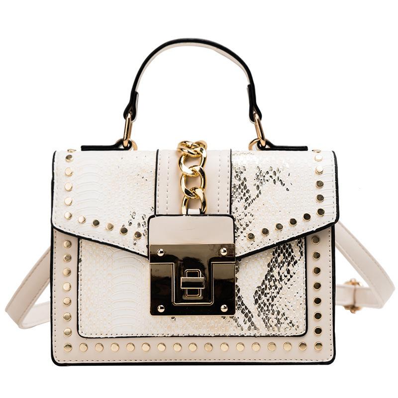 Feminine Leather PU Bag with Studs Shoulder Bag with Shoulder Strap with High-quality Metal Lock Small Square