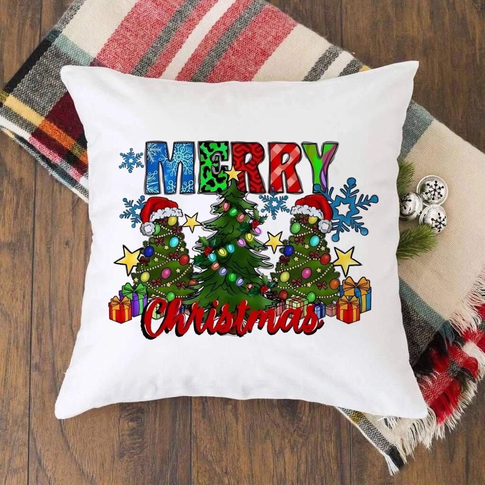 Christmas Crew Deer Print Pillow Case Winter Party Decor Home Cushion Cover Fall Holiday Pillowcase Xmas Gift for Family Friends