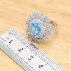 Jewelry Sets For Women Sky Blue Crystal Flower Bracelet Necklace Pendant Earrings Ring Wedding Gift