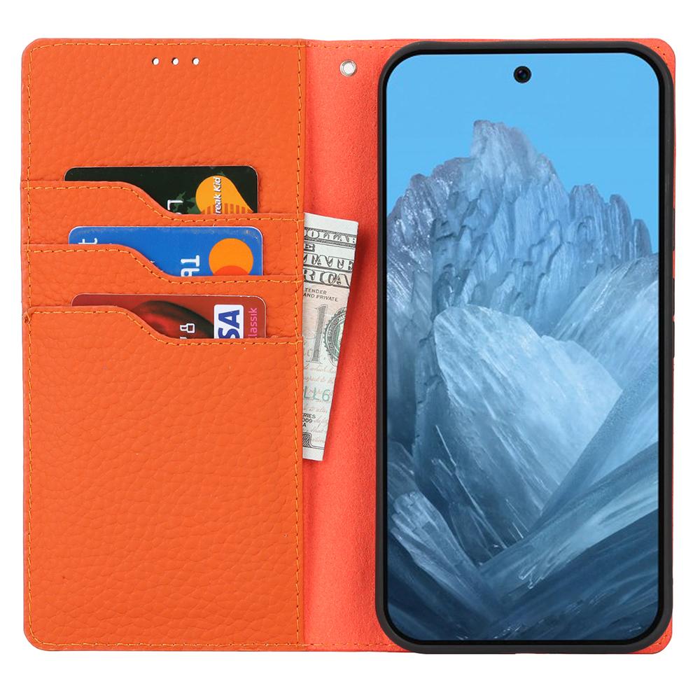 

For Google Pixel 9/9 Pro Case with Hand Strap Genuine Cow Leather Phone Cover Orange