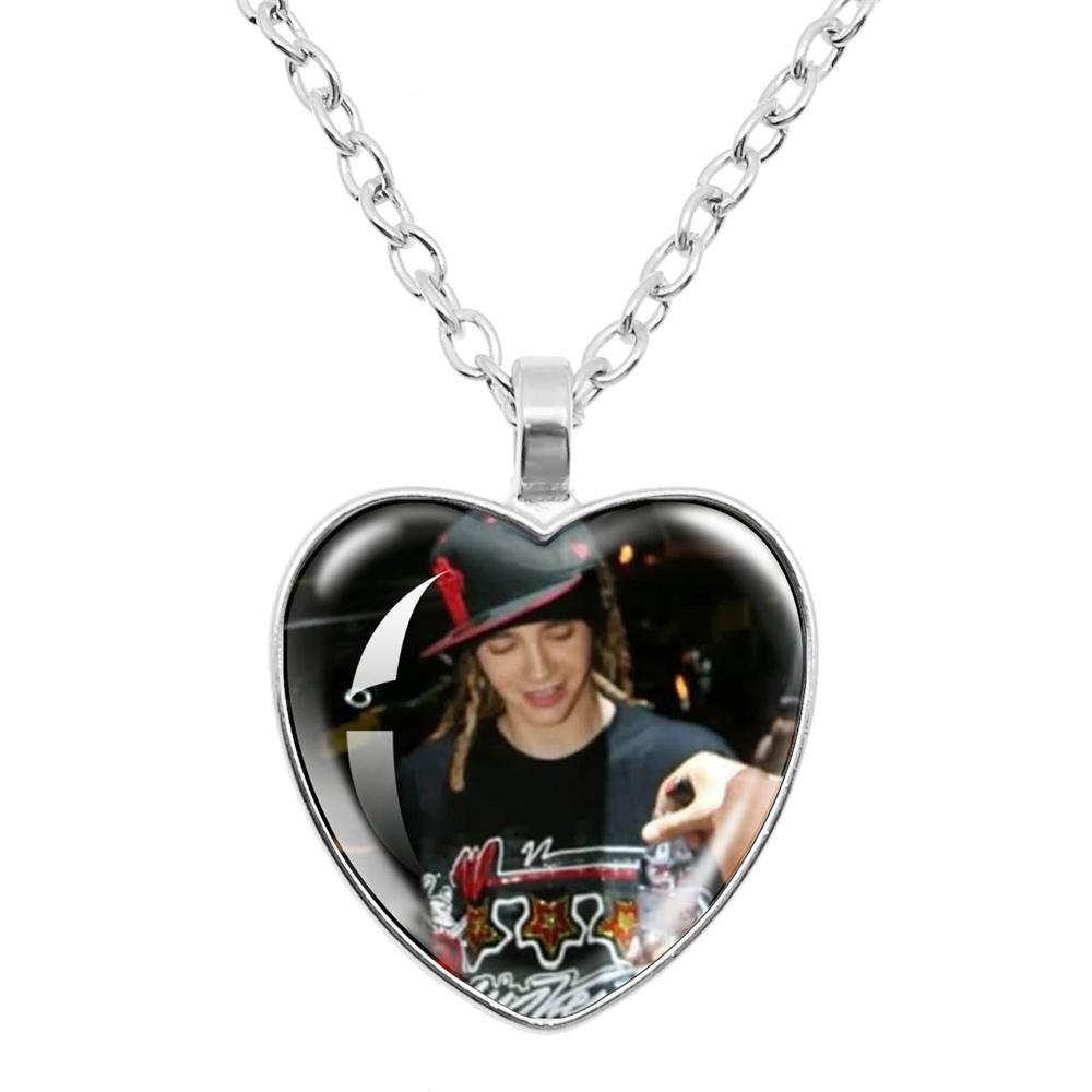 Pop Retro Rock Band Tokio Hotel Glass Heart Shape Pendant Necklace Bill Kaulitz Music Songer Picture Jewelry Charm Fans Gift