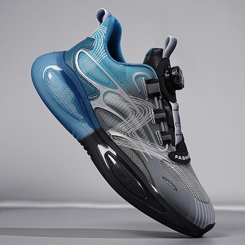 

Мужская обувь зима новая кожаная повседневная спортивная обувь на воздушной подушке без шнурков вращающаяся пряжка амортизирующая с отскоком кроссовки для бега 44 павлин голубой