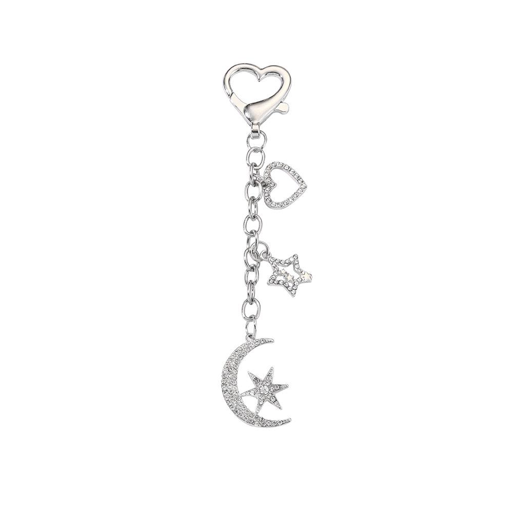 Heart & Star Keychain Pendant - Cute Peach Heart and Moon Design Bag Accessory