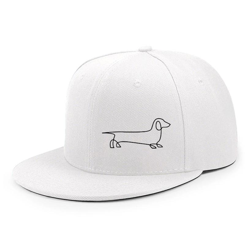 Dachshund Line Art Print Polyester Snapback Cap Flat Brim Baseball Hat for Outdoor Street Dance Unisex