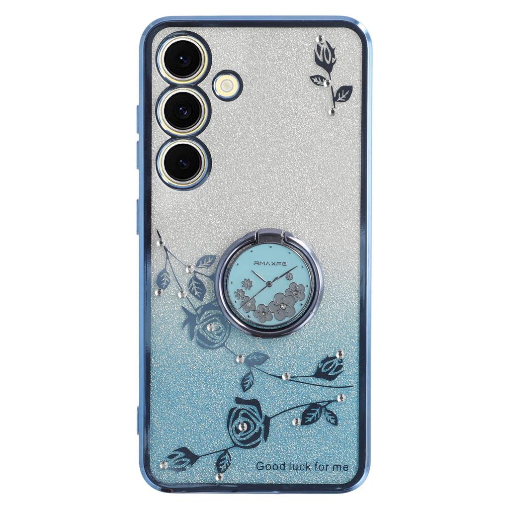 KADEM For Samsung Galaxy S24 FE Case Ring Kickstand TPU Flowers Phone Cover Gradient Glitter