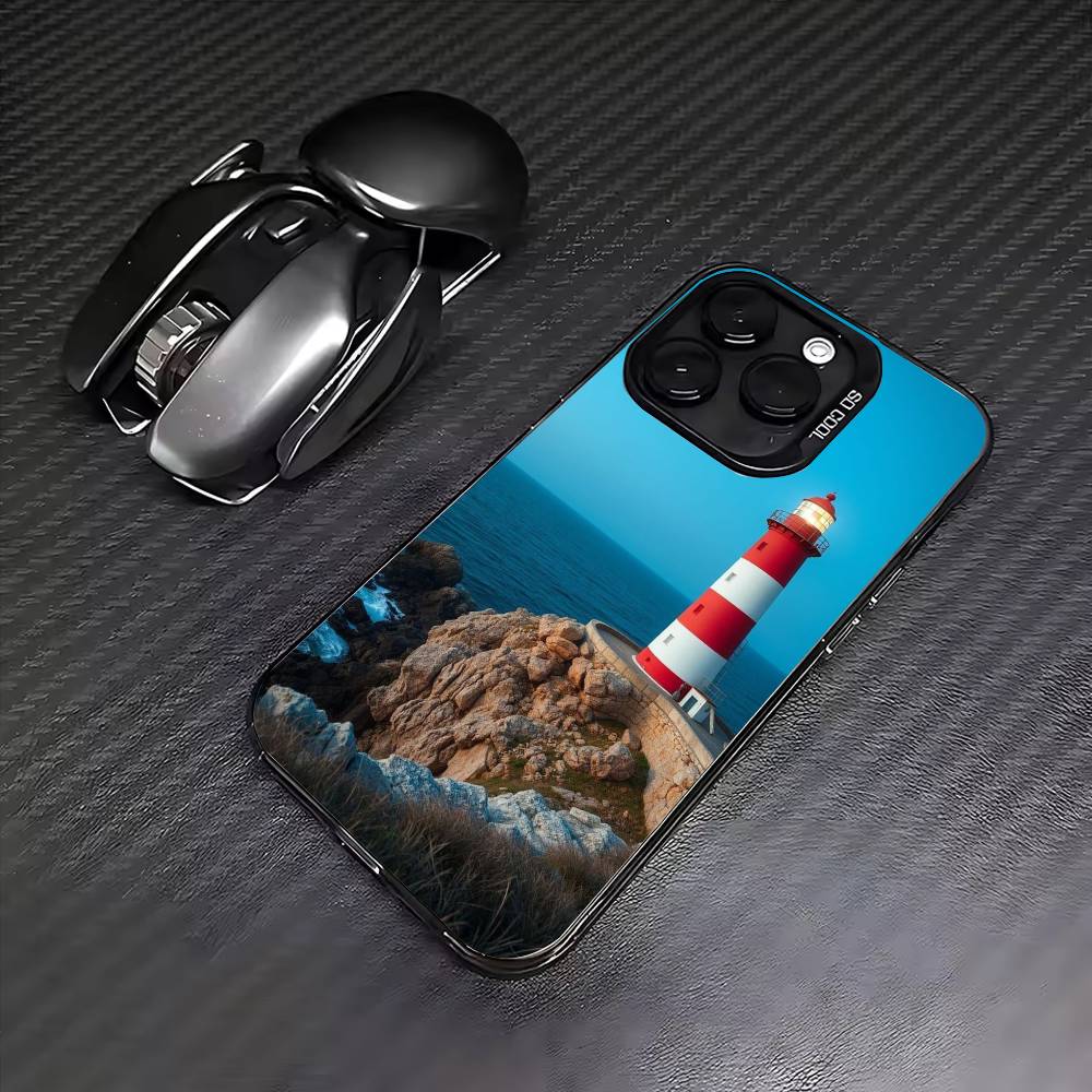 Lighthouse  Phone Case For iPhone17,16,15,14,13,12,11 Plus,Pro Max Colored Silver Plated Inside Cover