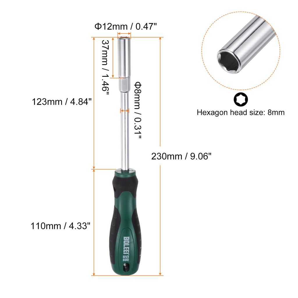 1/2 Pcs Metric Nut Driver CR-V Non-Magnetic Tip Hollow Shafts Hex Socket Screwdriver with Non-Slip Handle for Automobile Repair