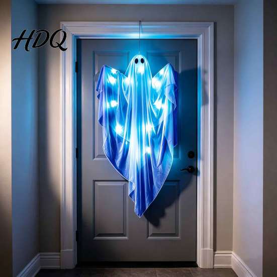Glowing Mesh Ghost for Porch Halloween Hanging Light Up Decoration, Large Spooky Flying Haunted House Ornaments Front Yard Patio Lawn Garden