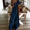Women Plus Size V Neck Short Sleeve Printed Casual Straight Long Dress