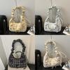 Canvas Bowknot Plaid Cloud Shape Shoulder Bag For Casual Daily Use