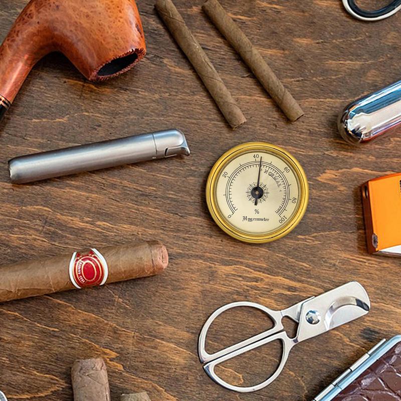 Mini Hygrometer Messing Analoge Hygrometer Mechanische Ronde Vochtigheidsmeter Sigaren Hygrometer Met Achtermagneet Voor Gitaar Sigaren