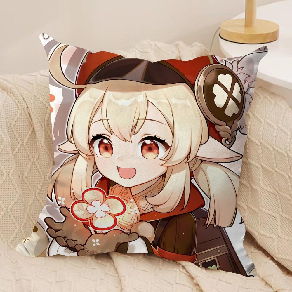 Klee Cute Genshin Impact Cushion Cover Silky Short Plush Invisible Zipper Dustproof Sofa Pillow Case For Home Decor